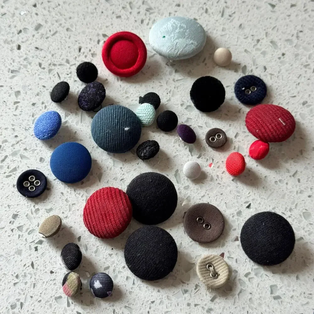 30+ Vintage Fabric Round Shank & Flat Sewing Button Crafting Notion